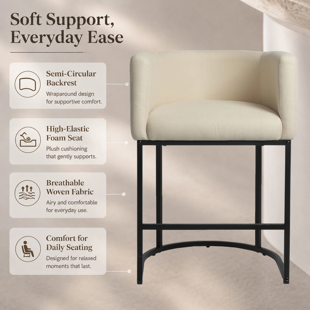 Modern Linen Upholstered Bar Stool with Metal Frame 26 Inch Modern Linen Upholstered Bar Stool with Metal Frame 26 Inch
