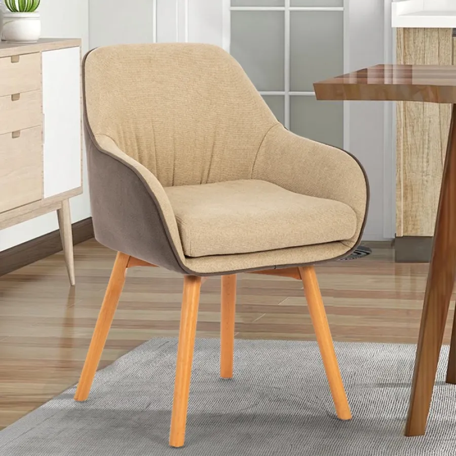 Modern Linen Upholstered Dining Chair with Wooden Legs