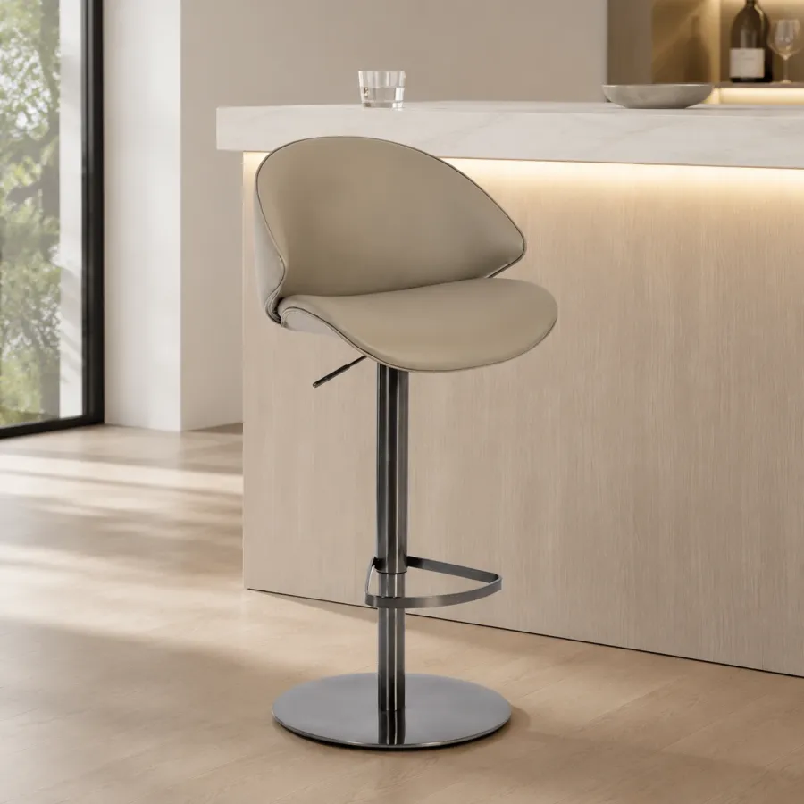 Modern PU Leather Adjustable Bar Stool with Footrest