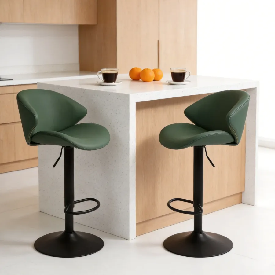 Modern PU Leather Adjustable Swivel Bar Stool with Backrest