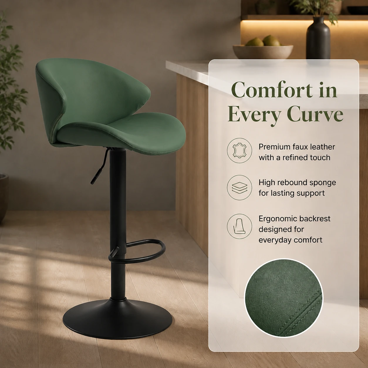 Modern PU Leather Adjustable Swivel Bar Stool with Backrest Modern PU Leather Adjustable Swivel Bar Stool with Backrest