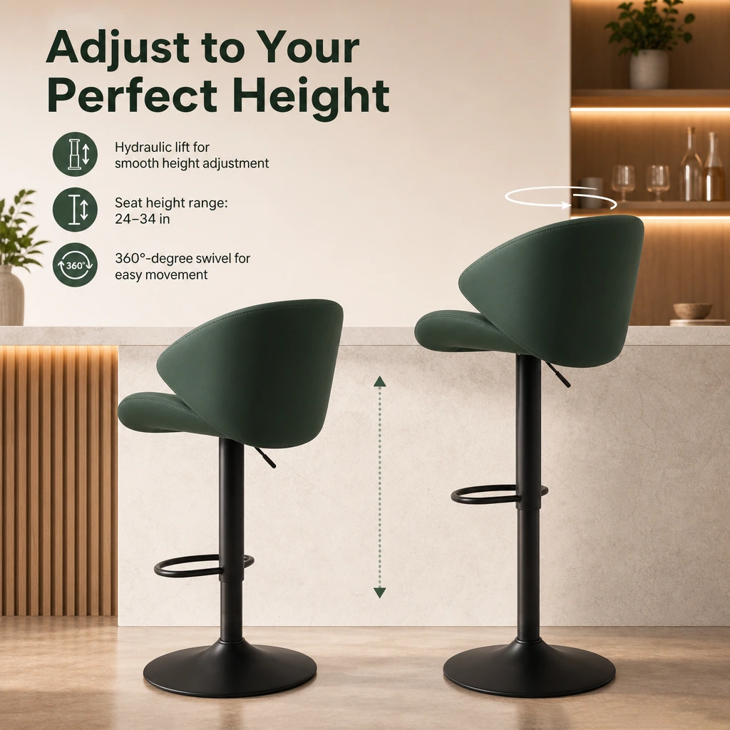 Modern PU Leather Adjustable Swivel Bar Stool with Backrest Modern PU Leather Adjustable Swivel Bar Stool with Backrest