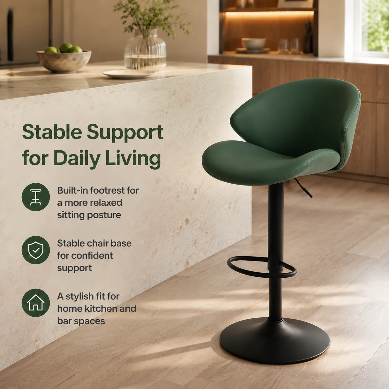 Modern PU Leather Adjustable Swivel Bar Stool with Backrest Modern PU Leather Adjustable Swivel Bar Stool with Backrest