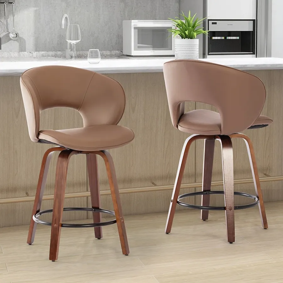 Modern PU Leather Bar Stool with Curved Backrest
