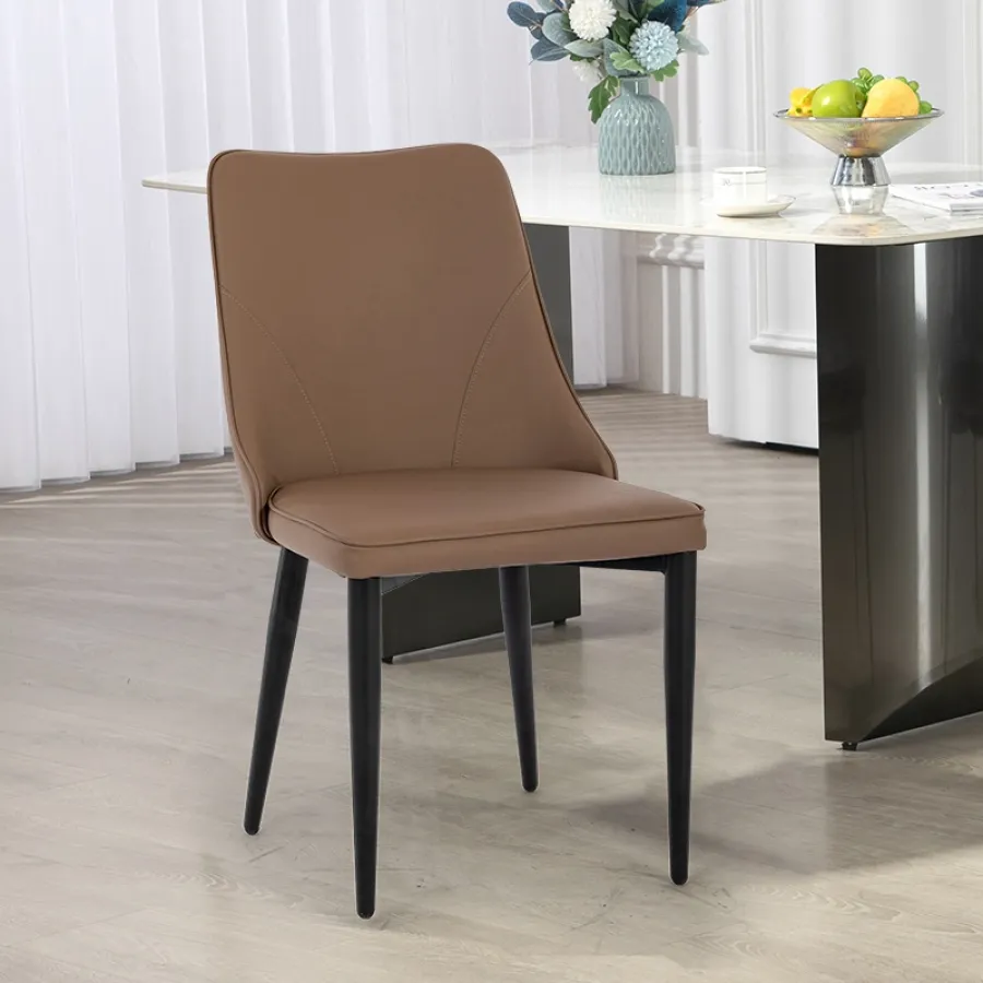 Modern PU Leather Dining Chair with Curved Backrest Design