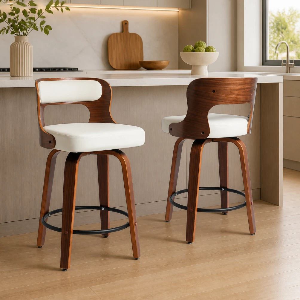 Modern PU Upholstered Wooden Bar Stool with Backrest Chair Modern PU Upholstered Wooden Bar Stool with Backrest Chair
