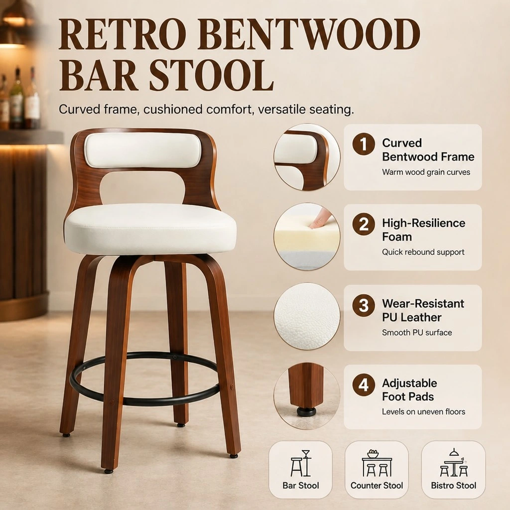 Modern PU Upholstered Wooden Bar Stool with Backrest Chair Modern PU Upholstered Wooden Bar Stool with Backrest Chair