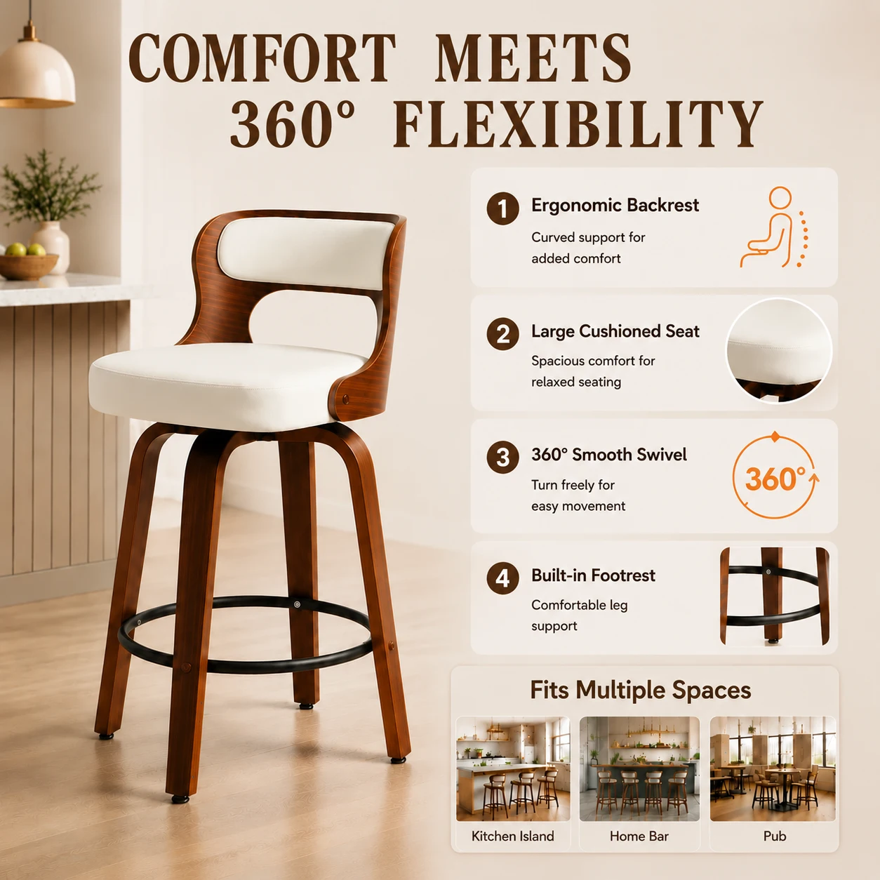 Modern PU Upholstered Wooden Bar Stool with Backrest Chair Modern PU Upholstered Wooden Bar Stool with Backrest Chair