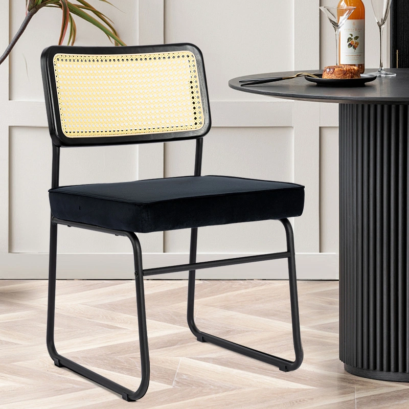 Modern Rattan Back Dining Chair with Upholstered Seat Modern Rattan Back Dining Chair with Upholstered Seat
