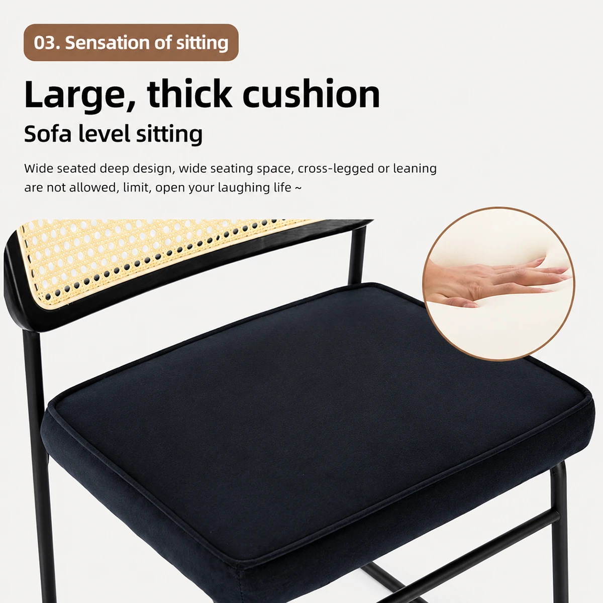 Modern Rattan Back Dining Chair with Upholstered Seat Modern Rattan Back Dining Chair with Upholstered Seat