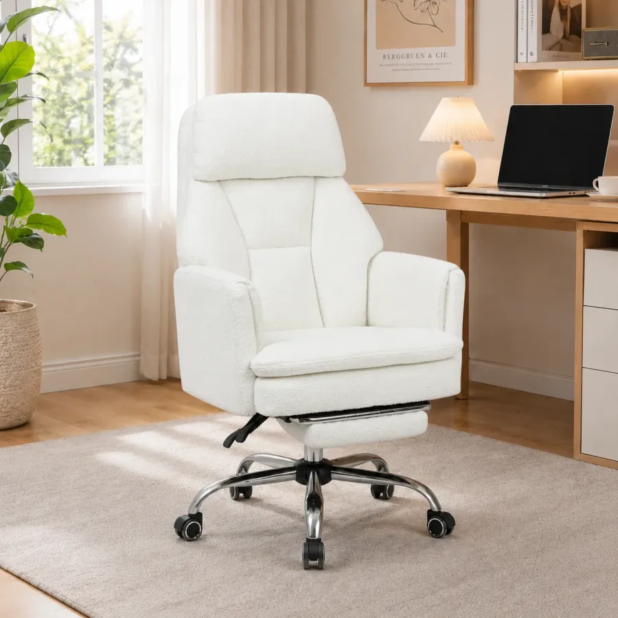 Modern Sherpa Cross-Legged Office Chair with Footrest