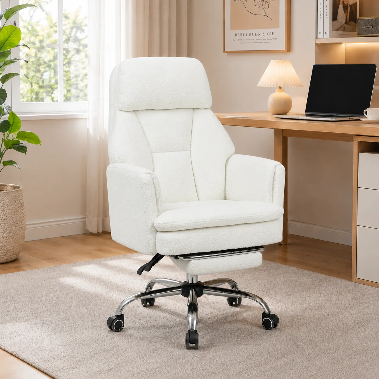 Modern Sherpa Cross-Legged Office Chair with Footrest Modern Sherpa Cross-Legged Office Chair with Footrest
