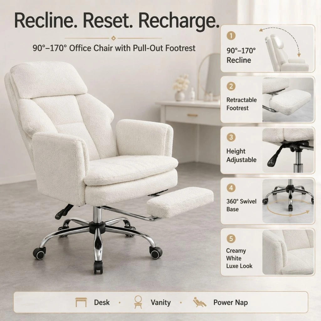 Modern Sherpa Cross-Legged Office Chair with Footrest Modern Sherpa Cross-Legged Office Chair with Footrest
