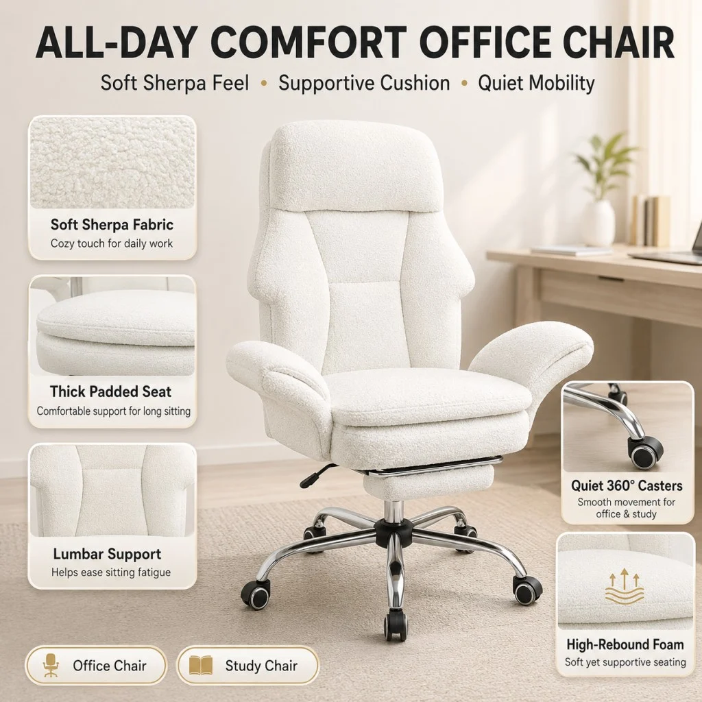 Modern Sherpa Cross-Legged Office Chair with Footrest Modern Sherpa Cross-Legged Office Chair with Footrest