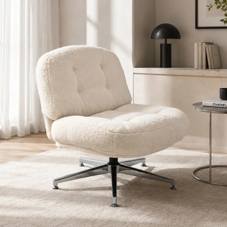 Modern Sherpa Swivel Accent Chair with Metal Base