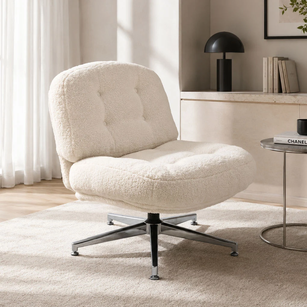 Modern Sherpa Swivel Accent Chair with Metal Base Modern Sherpa Swivel Accent Chair with Metal Base