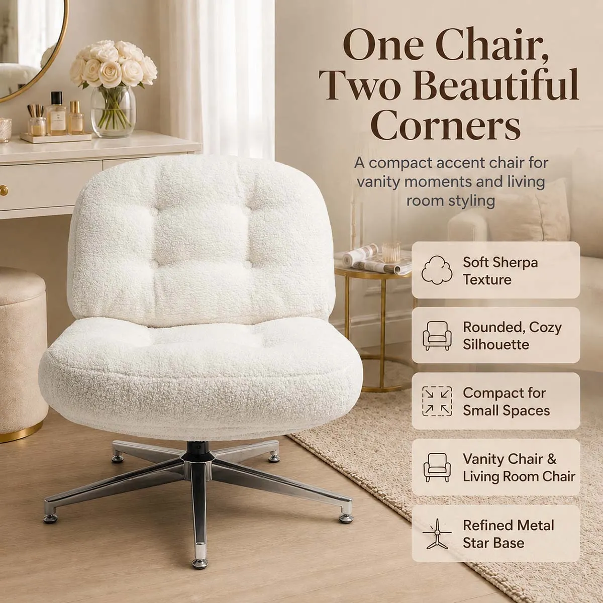 Modern Sherpa Swivel Accent Chair with Metal Base Modern Sherpa Swivel Accent Chair with Metal Base