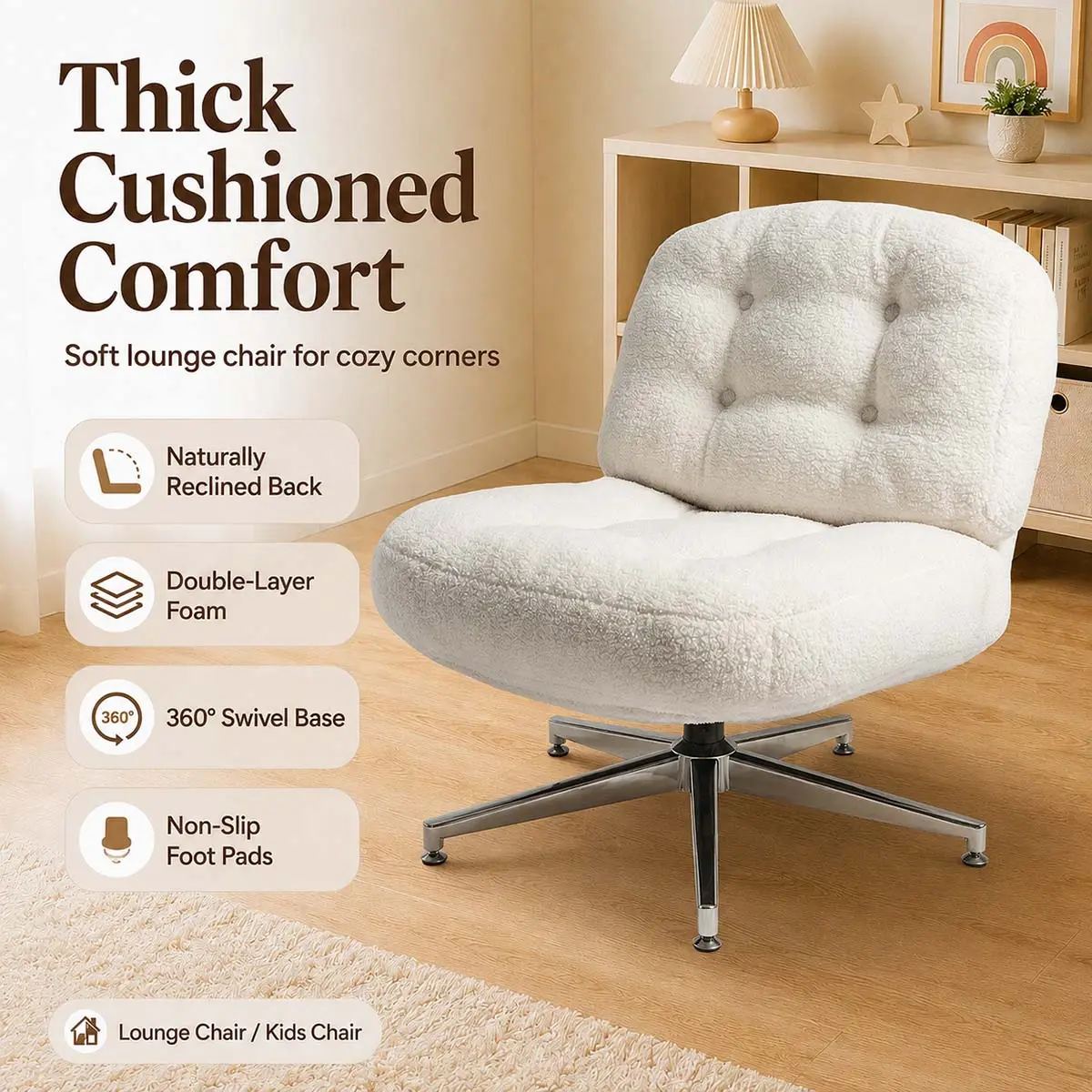 Modern Sherpa Swivel Accent Chair with Metal Base Modern Sherpa Swivel Accent Chair with Metal Base