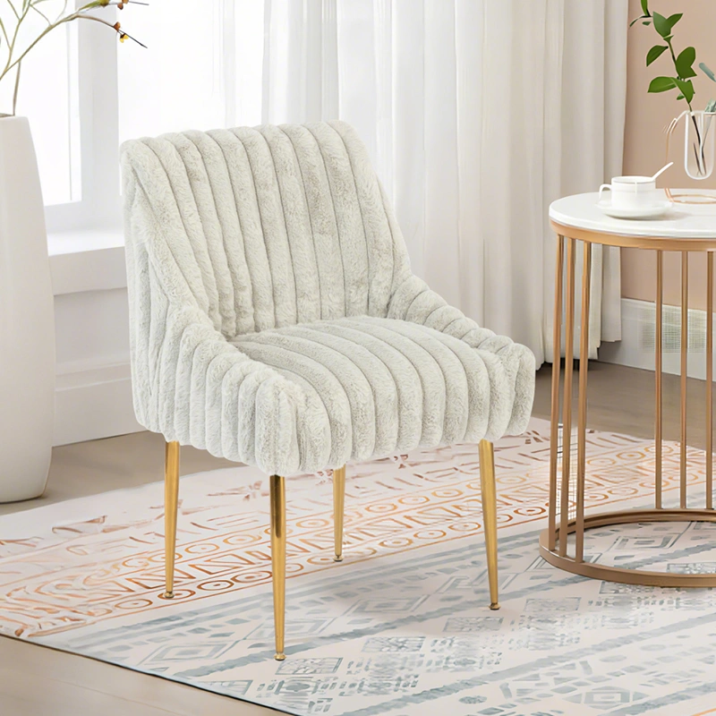 Modern Teddy Fleece Dining Chair with Gold Metal Legs Modern Teddy Fleece Dining Chair with Gold Metal Legs