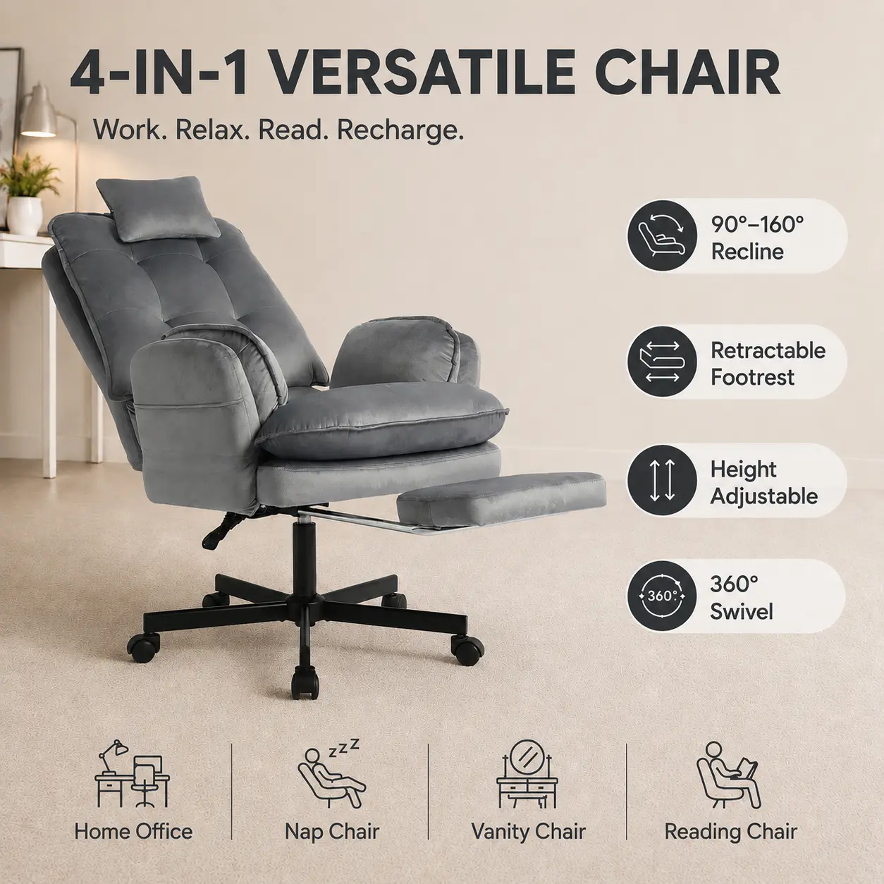 Modern Velvet Cross-Leg Office Chair, Adjustable Height Modern Velvet Cross-Leg Office Chair, Adjustable Height