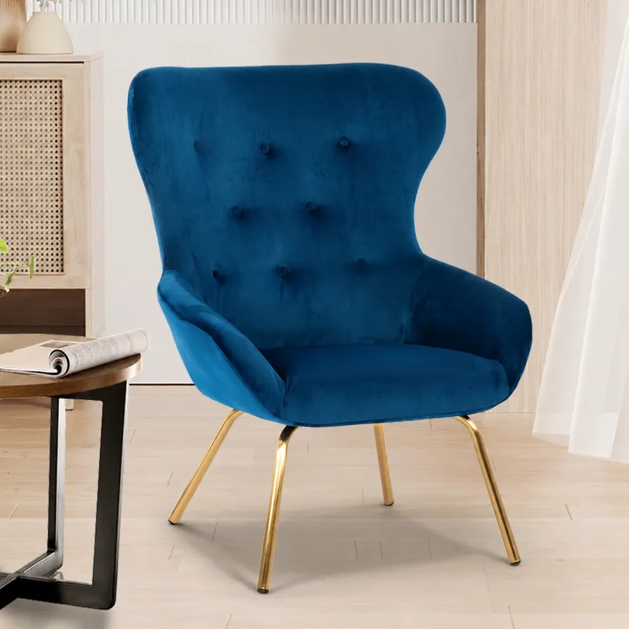 Modern Velvet Wingback Accent Chair with Gold Metal Legs