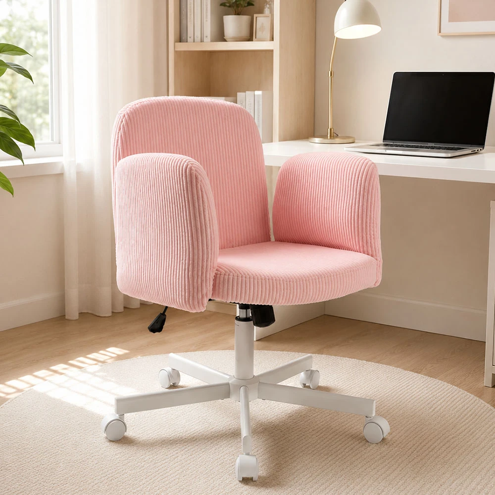 Pink Corduroy Cross-Legged Swivel Home Office Chair Pink Corduroy Cross-Legged Swivel Home Office Chair