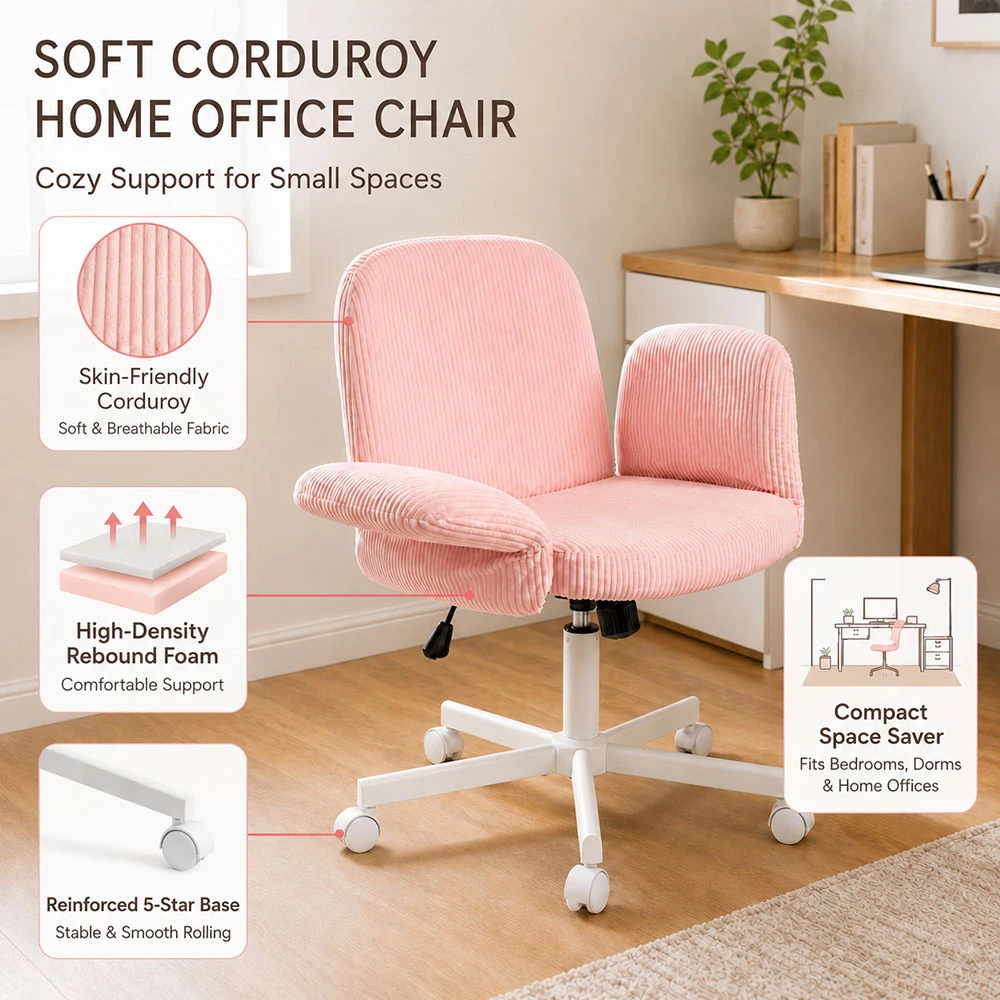 Pink Corduroy Cross-Legged Swivel Home Office Chair Pink Corduroy Cross-Legged Swivel Home Office Chair