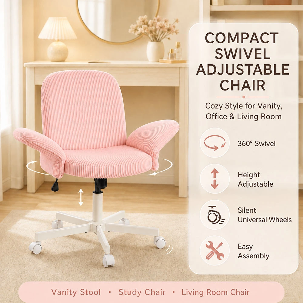 Pink Corduroy Cross-Legged Swivel Home Office Chair Pink Corduroy Cross-Legged Swivel Home Office Chair
