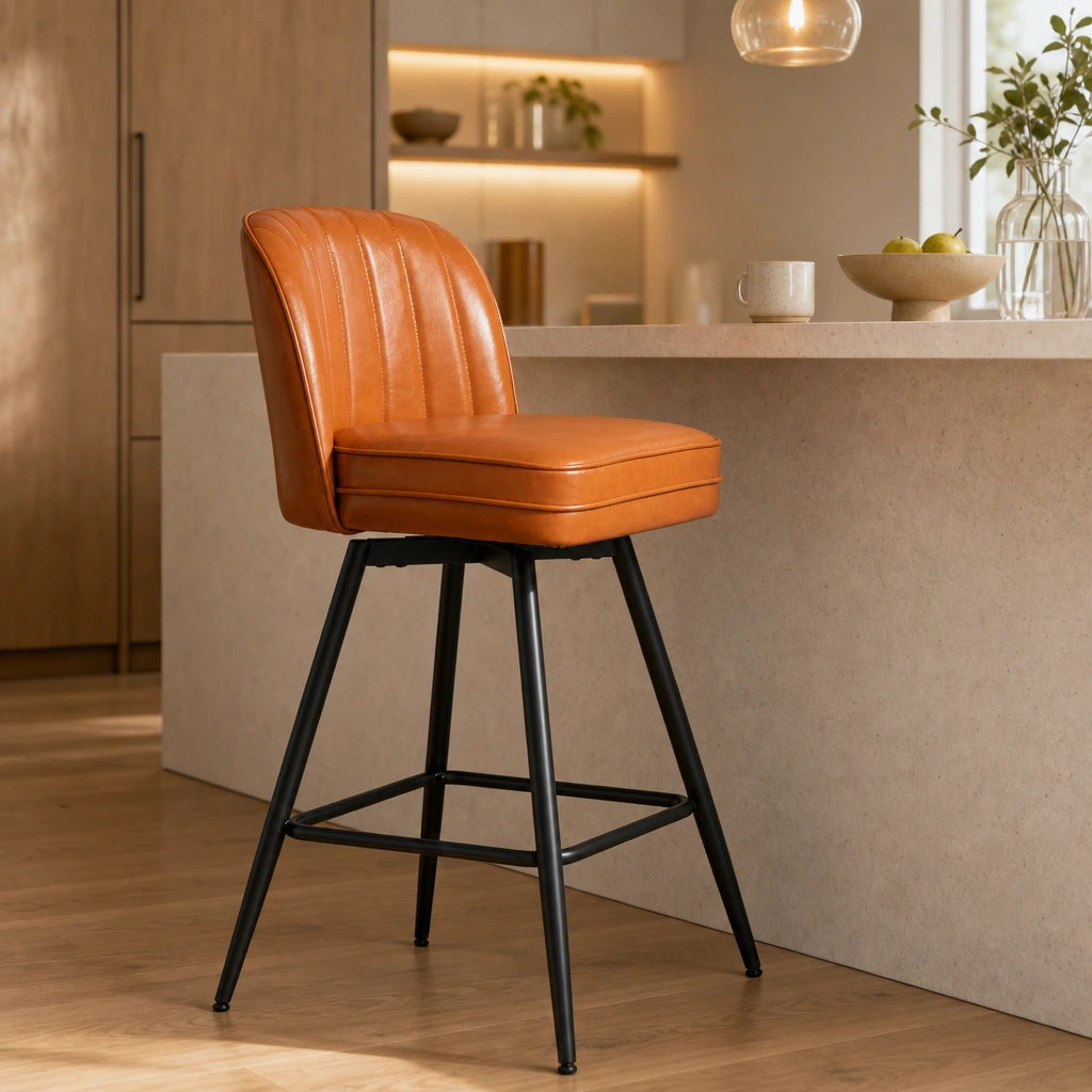 Modern PU Leather Bar Stool with Metal Legs Kitchen Island Modern PU Leather Bar Stool with Metal Legs Kitchen Island