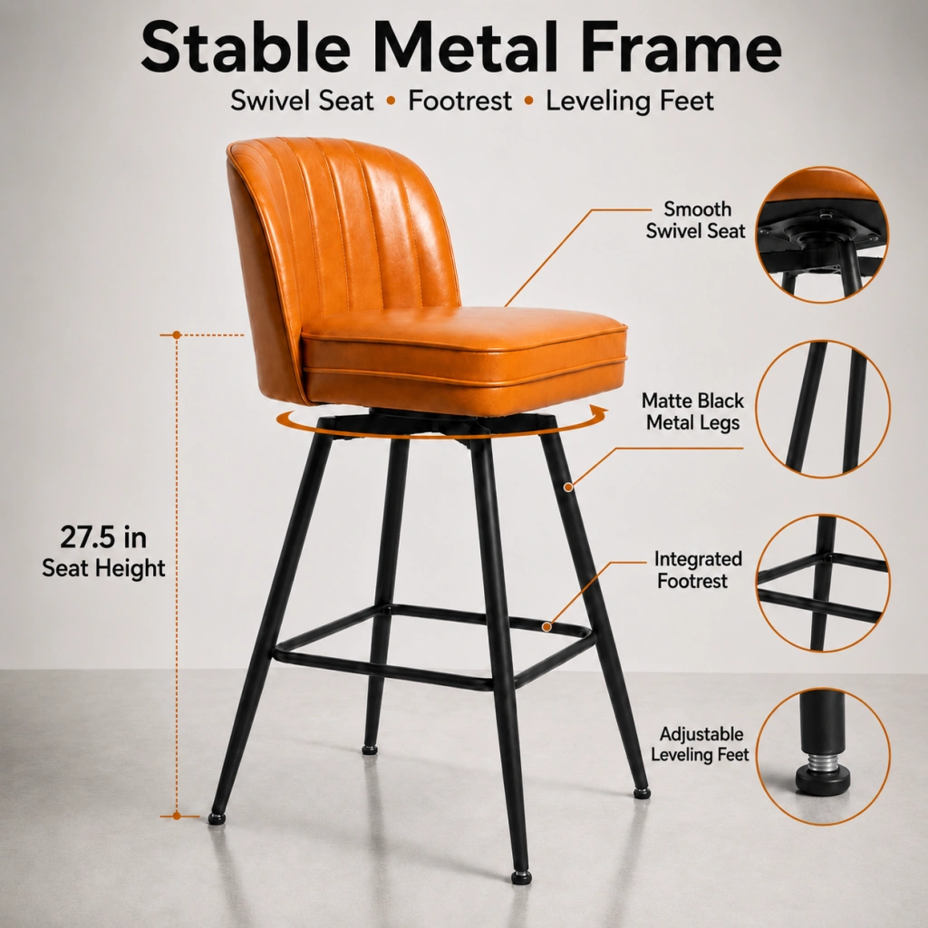Modern PU Leather Bar Stool with Metal Legs Kitchen Island Modern PU Leather Bar Stool with Metal Legs Kitchen Island
