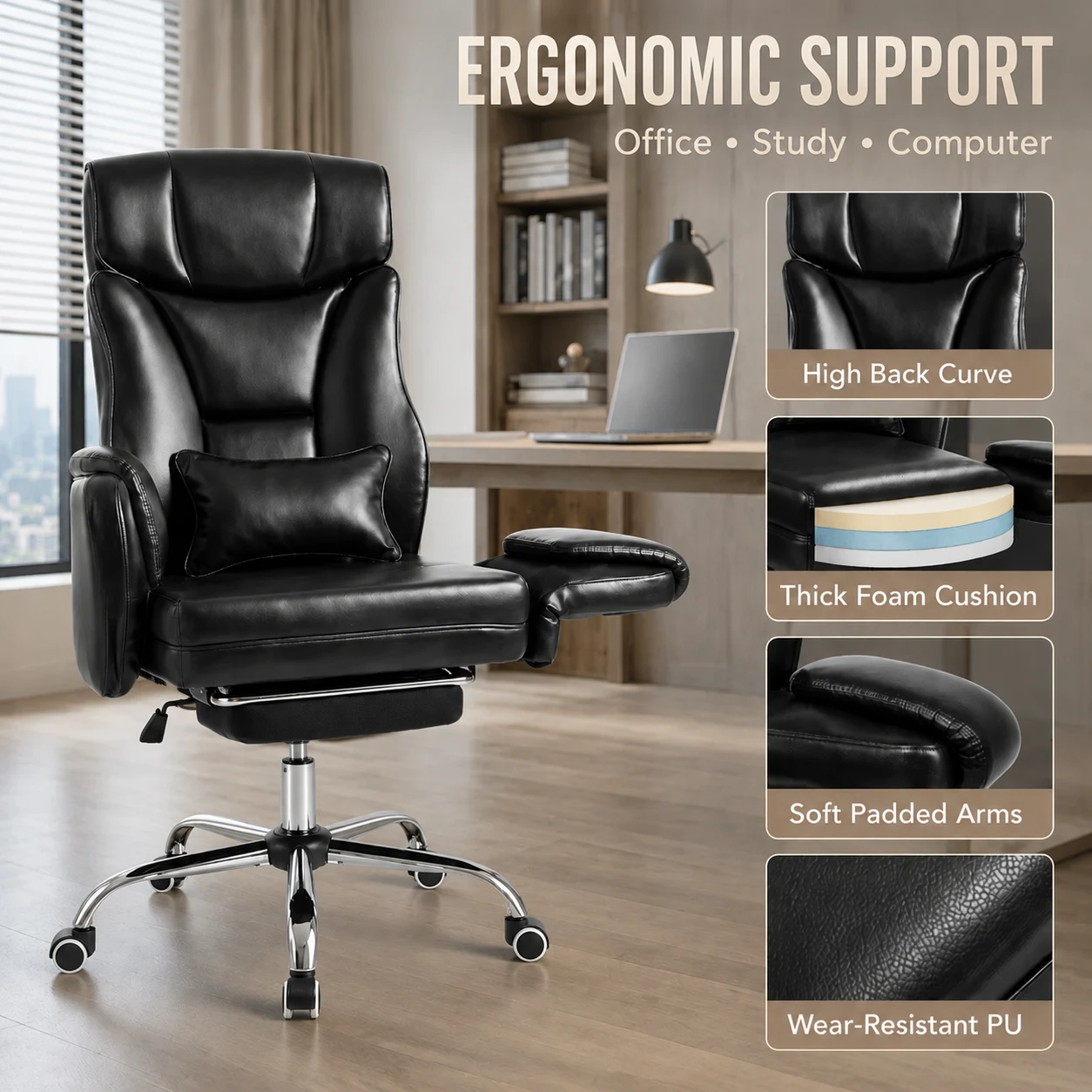 PU Leather Criss Cross Office Chair with Adjustable Headrest PU Leather Criss Cross Office Chair with Adjustable Headrest