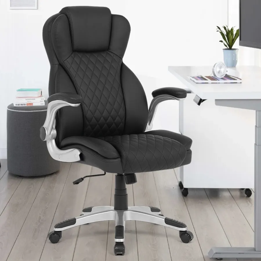 PU Leather Office Chair with Flip-Up Armrests Ergonomic