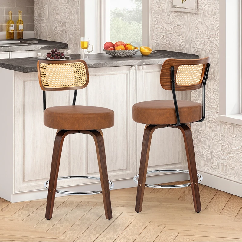 PU Leather Rattan Back Bar Stool with Bentwood Legs PU Leather Rattan Back Bar Stool with Bentwood Legs