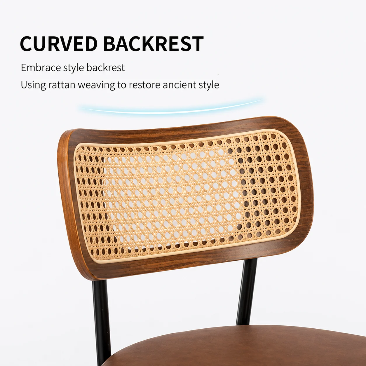 PU Leather Rattan Back Bar Stool with Bentwood Legs PU Leather Rattan Back Bar Stool with Bentwood Legs