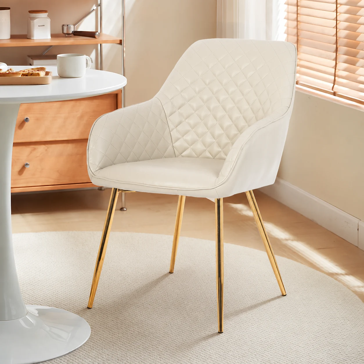 Quilted PU Leather Dining Chair with Gold Metal Legs Quilted PU Leather Dining Chair with Gold Metal Legs