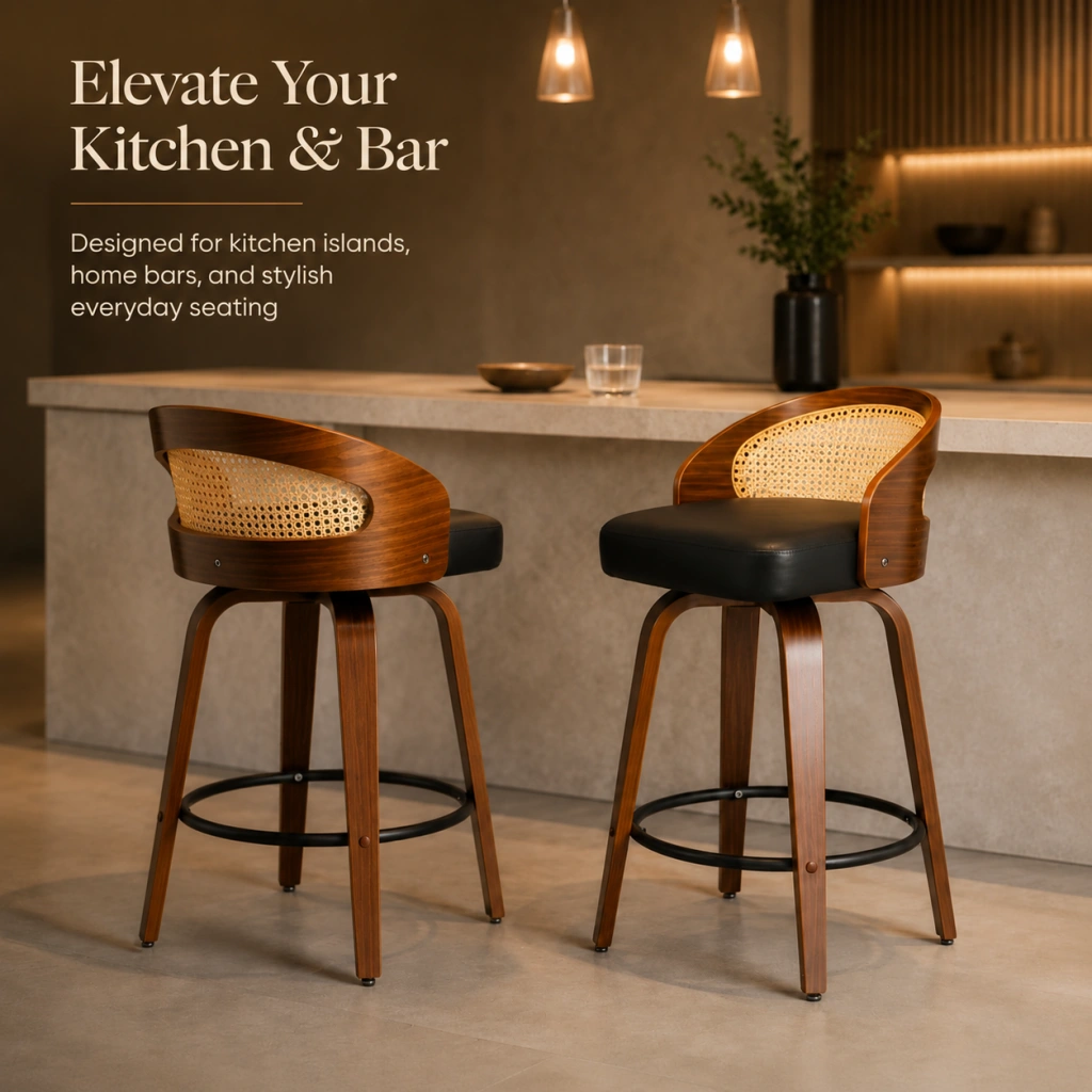 Rattan Back Counter Height Bar Stool with PU Leather Seat Rattan Back Counter Height Bar Stool with PU Leather Seat