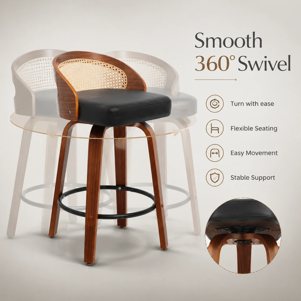 Rattan Back Counter Height Bar Stool with PU Leather Seat Rattan Back Counter Height Bar Stool with PU Leather Seat