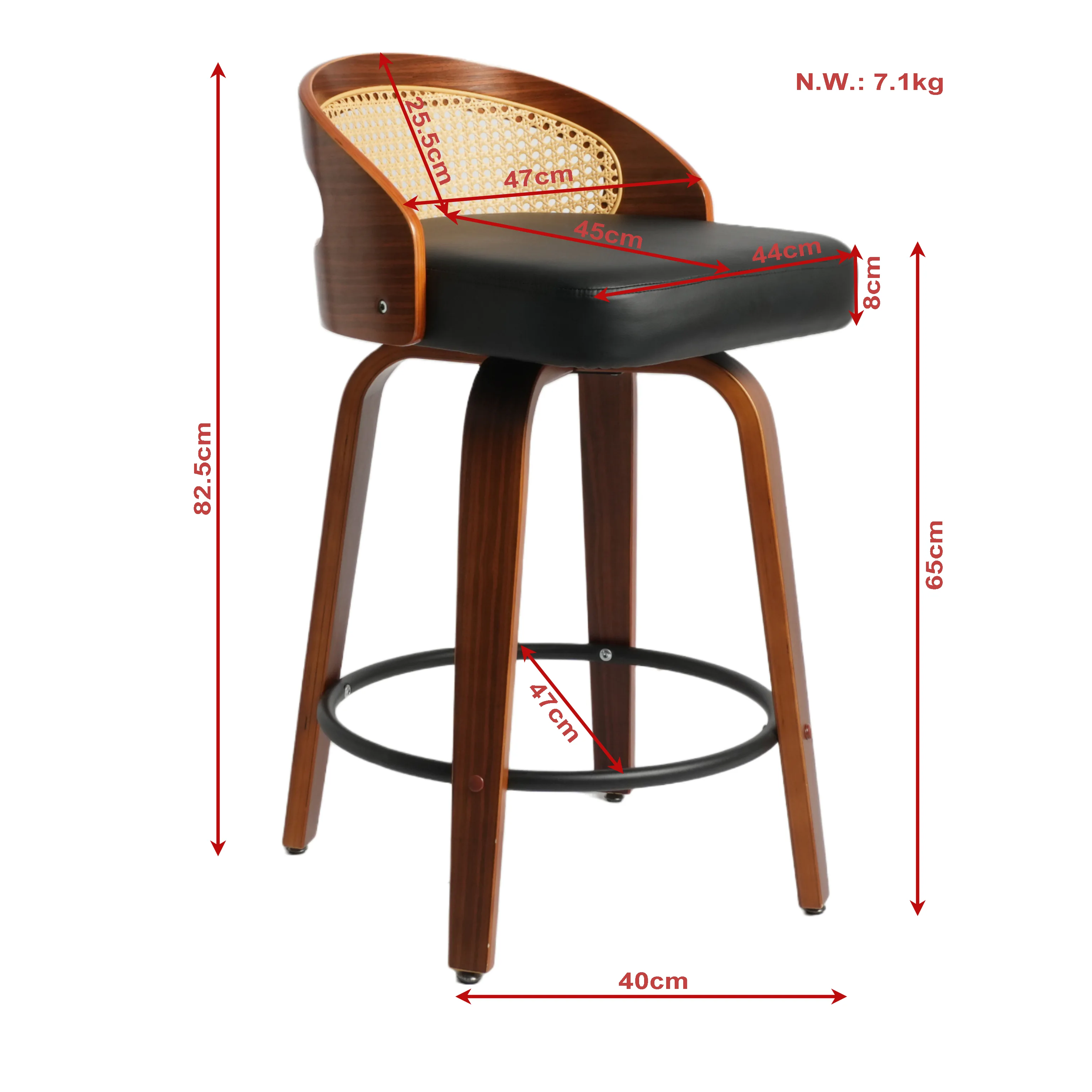 Rattan Back Counter Height Bar Stool with PU Leather Seat Rattan Back Counter Height Bar Stool with PU Leather Seat