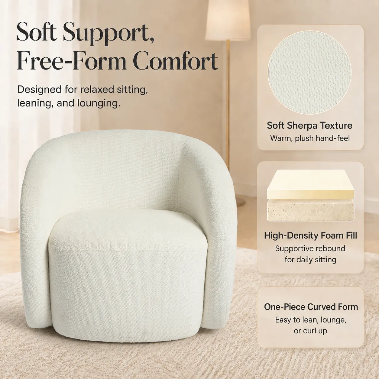 Sherpa Accent Chair with Plush Cushion for Living Room Sherpa Accent Chair with Plush Cushion for Living Room