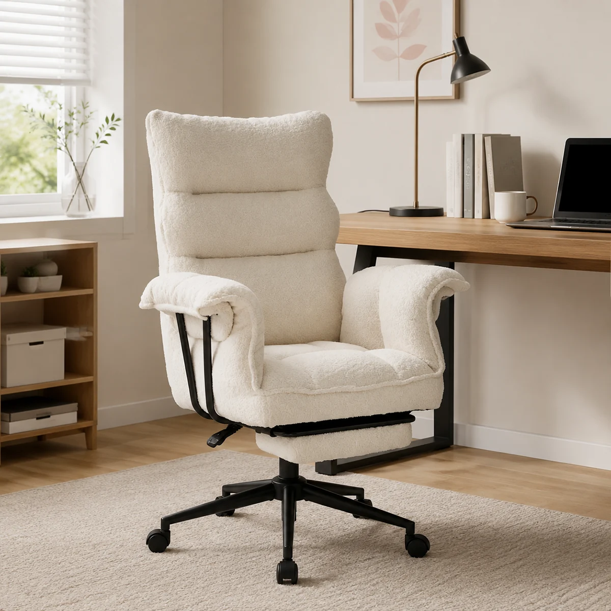 Sherpa Fabric Ergonomic Office Chair with Footrest Sherpa Fabric Ergonomic Office Chair with Footrest