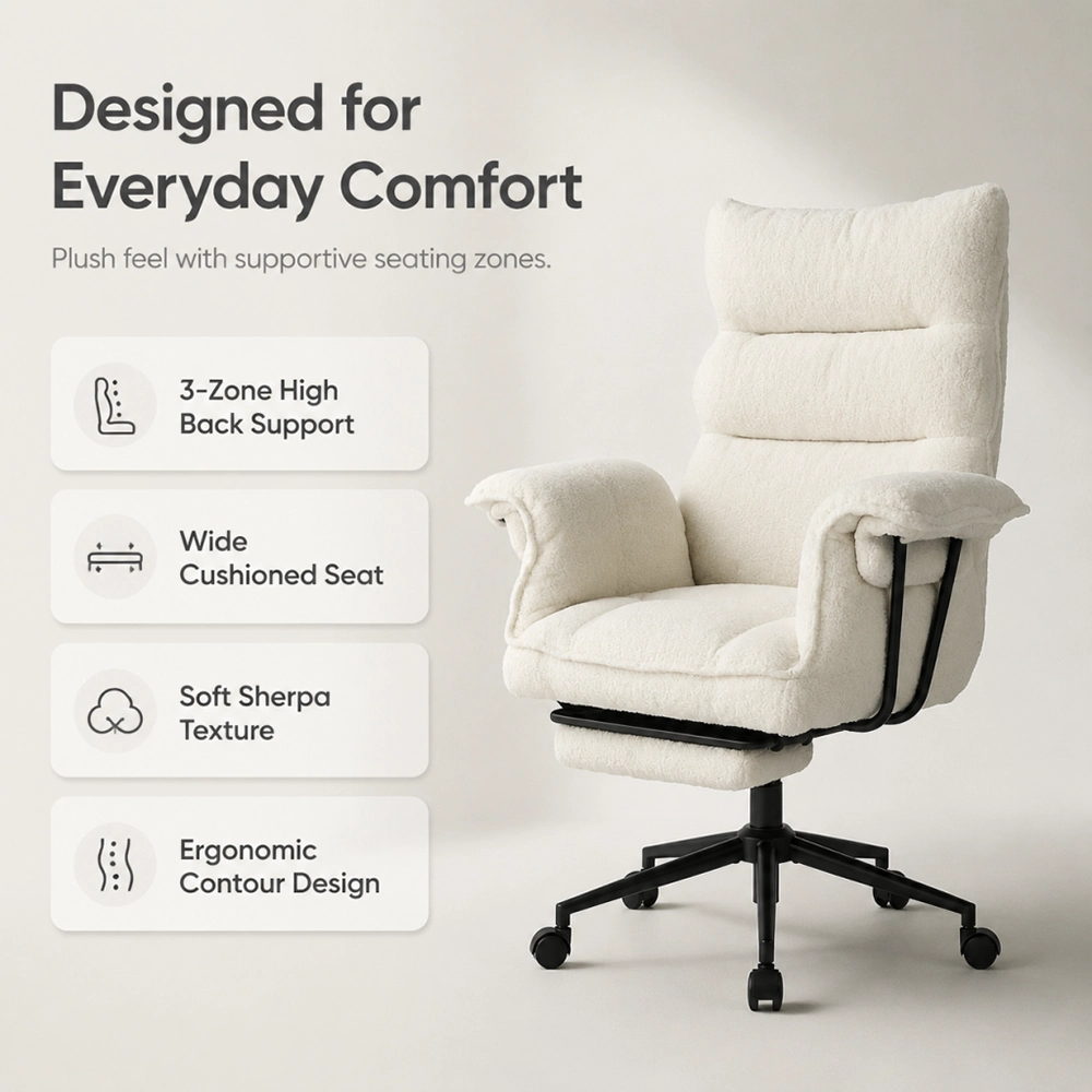Sherpa Fabric Ergonomic Office Chair with Footrest Sherpa Fabric Ergonomic Office Chair with Footrest