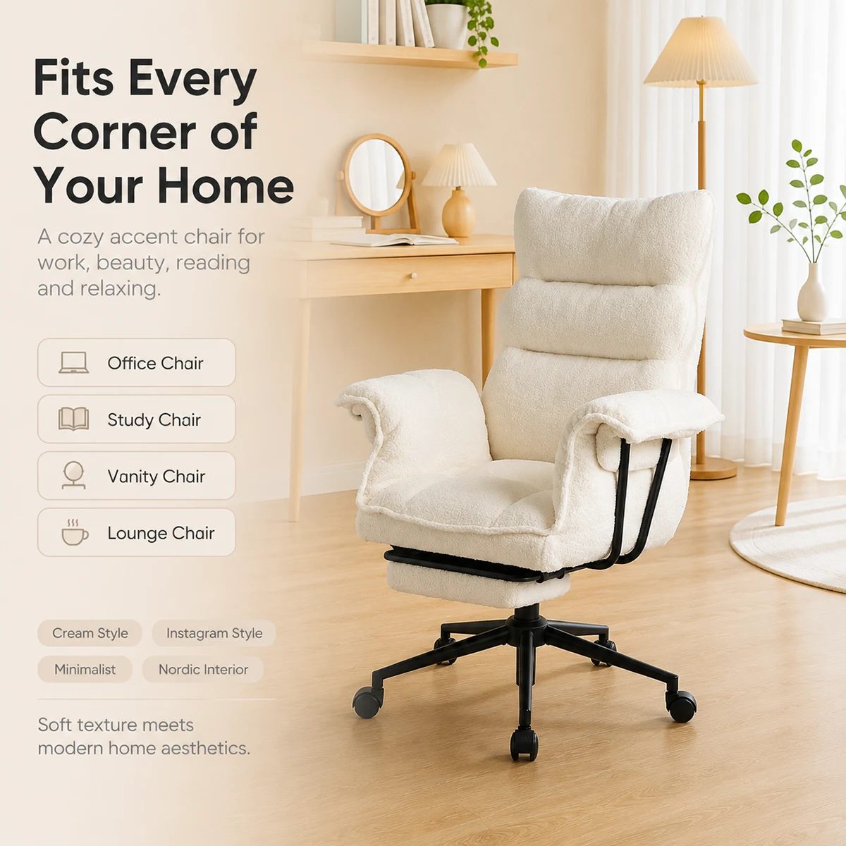Sherpa Fabric Ergonomic Office Chair with Footrest Sherpa Fabric Ergonomic Office Chair with Footrest