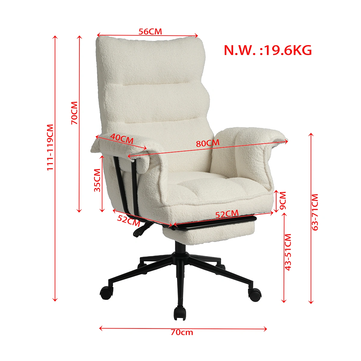 Sherpa Fabric Ergonomic Office Chair with Footrest Sherpa Fabric Ergonomic Office Chair with Footrest