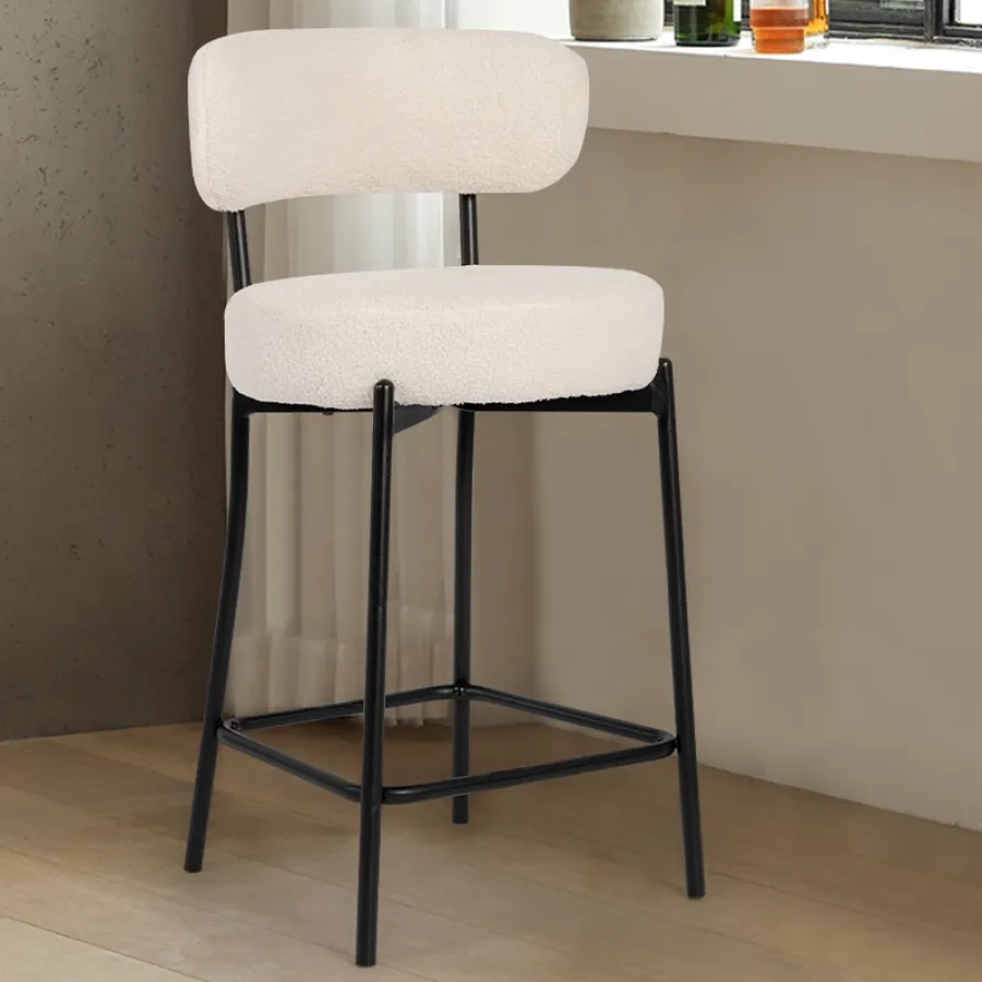 Teddy Boucle Upholstered Bar Stool with Metal Frame