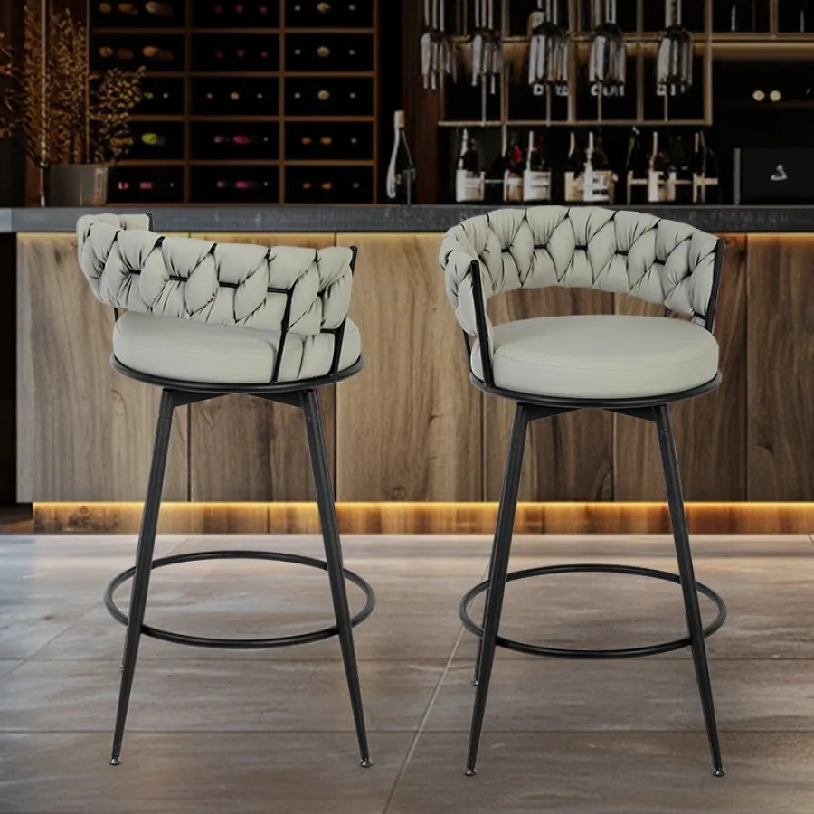 Tufted PU Leather Bar Stool with Curved Back Design