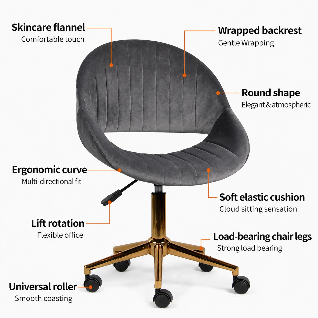 Velvet Leisure Chair with Ergonomic Swivel Base for Home Velvet Leisure Chair with Ergonomic Swivel Base for Home
