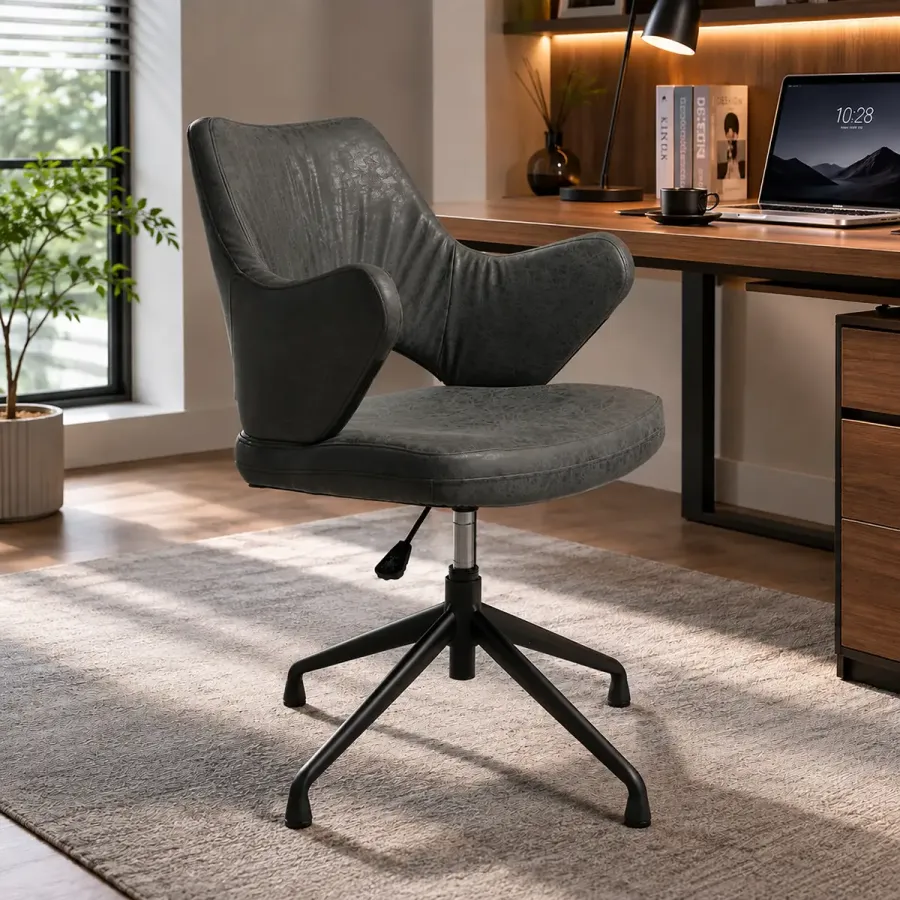 Vintage Faux Leather Home Office Chair with Swivel Base