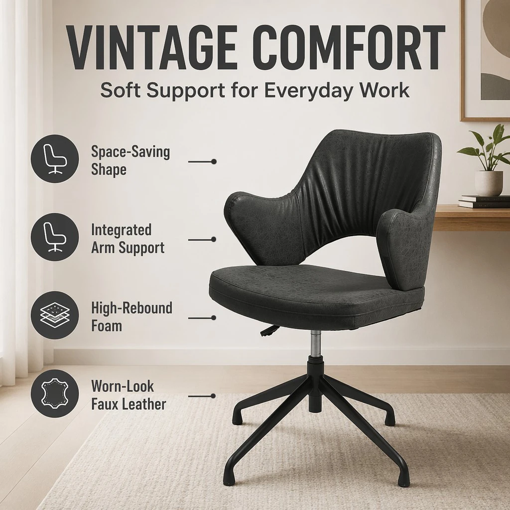 Vintage Faux Leather Home Office Chair with Swivel Base Vintage Faux Leather Home Office Chair with Swivel Base