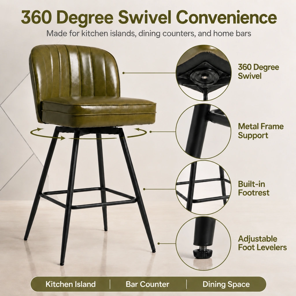 Vintage PU Leather Bar Stool with Metal Legs for Kitchen Vintage PU Leather Bar Stool with Metal Legs for Kitchen