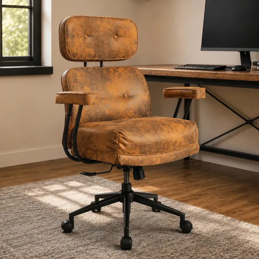 Vintage PU Leather Home Office Chair with Headrest